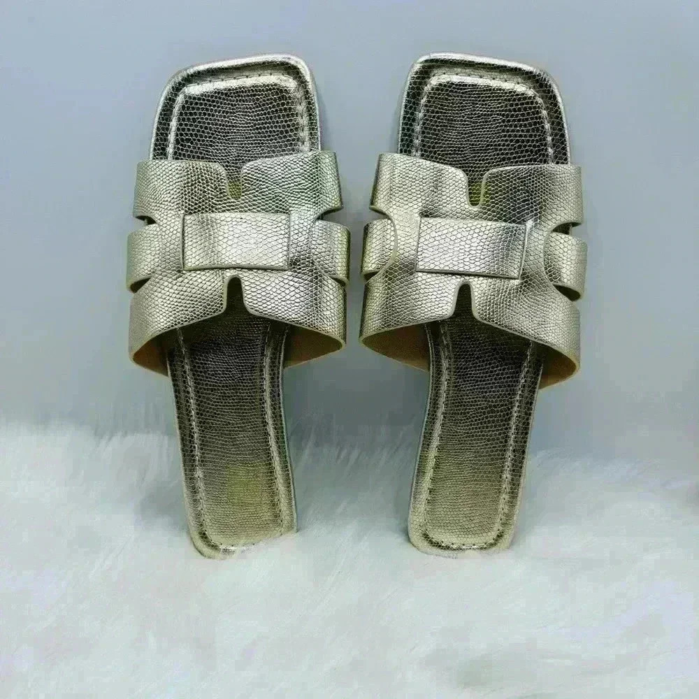 Women Gold Faux Snakeskin Embossed Slides size 7 - Picture 2 of 7